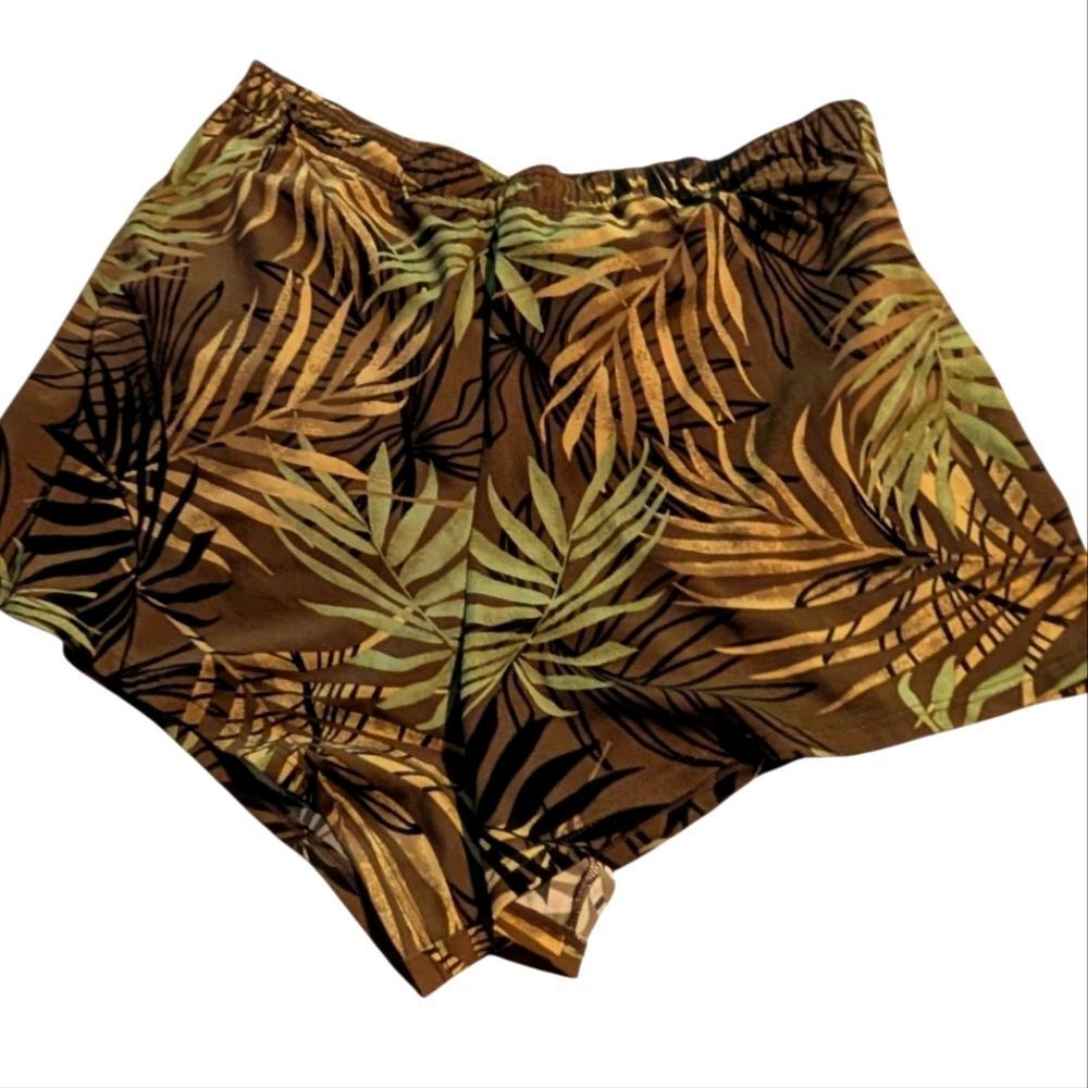 Blair Women's Vintage Brown Leaf Print Swim Shorts Elastic Waist Size 12
